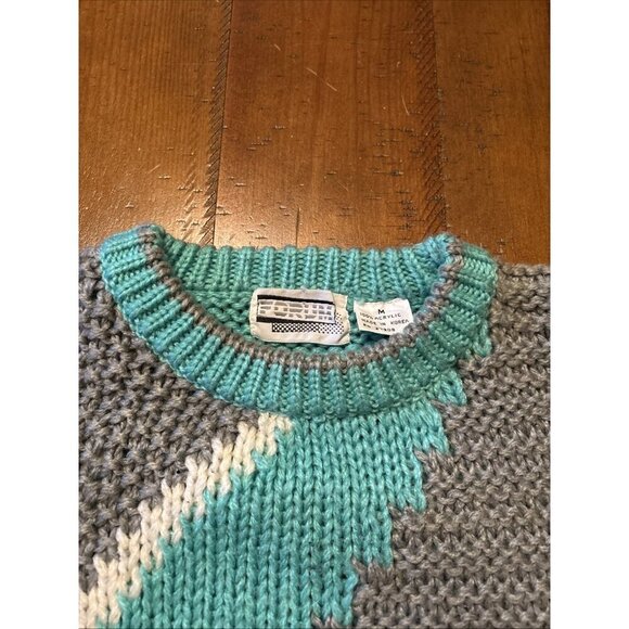 Vintage Forum Blue & Gray Bulky Sweater Size Medium Oversized - Picture 4 of 7